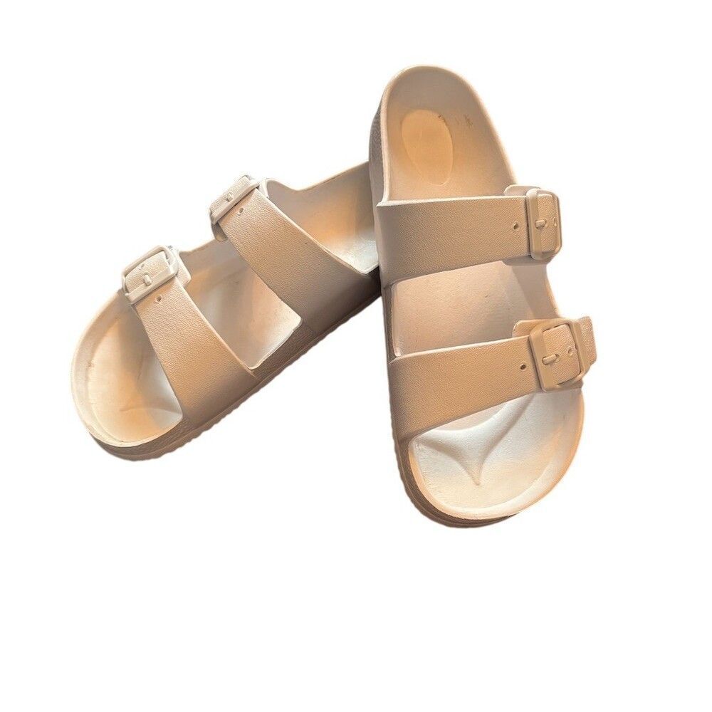 Shade & Shore Slide Sandals Womens Size 7 White Double Buckle Comfort